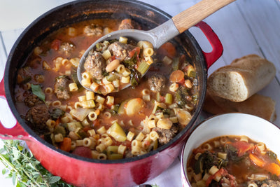 Spring Minestrone with Chicken Meatballs